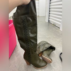 Olive leather over the knee riding boots women size 10